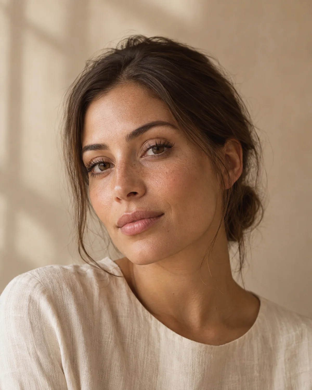 Beauty portrait of a woman with softly lifted, defined lashes